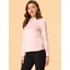 Allegra K Women's Satin Puff Sleeve Stand Collar Work Top - 3 of 4