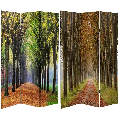 6" Double Sided Autumn Footpath Canvas Room Divider Green - Oriental Furniture