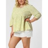 Agnes Orinda Women's Plus Size V Neck Babydoll 3/4 Lantern Sleeve Casual Floral Flowy Blouses - 2 of 4