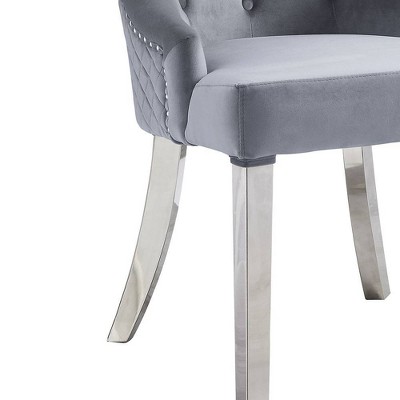 Gray Upholstered Parsons Side Chair with Mirrored Silver Finish