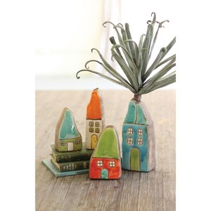Colorful Ceramic House Bud Vases – Decorative Glazed Mini Vases, Set of Four by Kalalou - 1 of 3