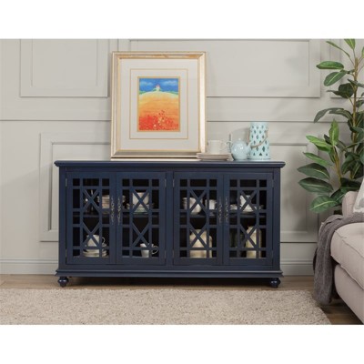 Catalina Blue 63" Pine Wood TV Stand with Cabinet