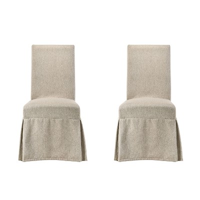 Simple Relax Set of 2 Upholstered Side Chairs with Skirted Design in Tan
