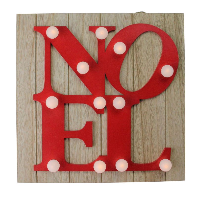 Northlight 10" Pre-Lit Apple Red "Noel" Battery Operated Wall Decor, 1 of 3
