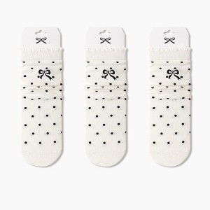 Anna-Kaci 3-Pair Soft Polka Dot Socks with Bow Embroidery and Ruffled Cuff Design - 1 of 4