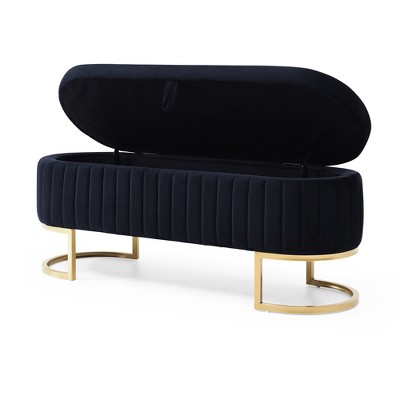 Vynxaria 50" Black Velvet Oval Bench - Elegant Ottomans and Benches with Modern Storage Design