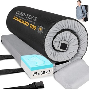 VINGLI 3 "Memory Foam Sleeping Pad Camping Mattress, Portable Floor Mattress Sleeping Mat Bed Roll Up for Guests Adult with Pillow & Phone Pocket - 1 of 4