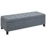 HOMCOM 50" Large Tufted Linen Fabric Ottoman Storage Bench With Soft Close Top for Living Room, Entryway, or Bedroom