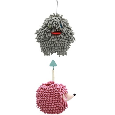 REGALWOVEN Fuzzy Cute Cartoon Decorative Hand Drying Hanging Ball Hand Towels 7" x 7" 2 Pcs