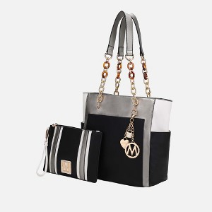 MKF Collection Rochelle Vegan Color Block Vegan Leather Women’s Tote Bag with Wristlet by Mia K - Pewter Black - 1 of 4