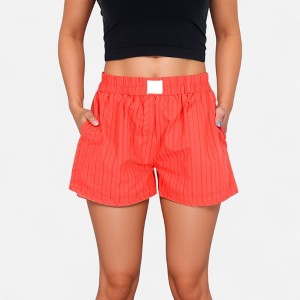 Anna-Kaci Lounge Women's Vertical Stripe Lounge Shorts with Elastic Waistband Faux Fly Front and Relaxed Fit Side Pockets - 1 of 4
