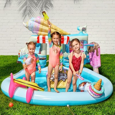 SYNCFUN Inflatable Sprinkler Pool, Ice Cream Truck Sprinkler Kiddie Pool, Kids Pool Toddler Wading, Swimming Outdoor Play