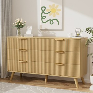 Buenhomino Fluted 6 Drawers Dresser, 47" Wide Modern Chest of Drawers, Dresser TV Stand, Wood Drawer Organizer for Bedroom, Living Room, Hallway - 1 of 4