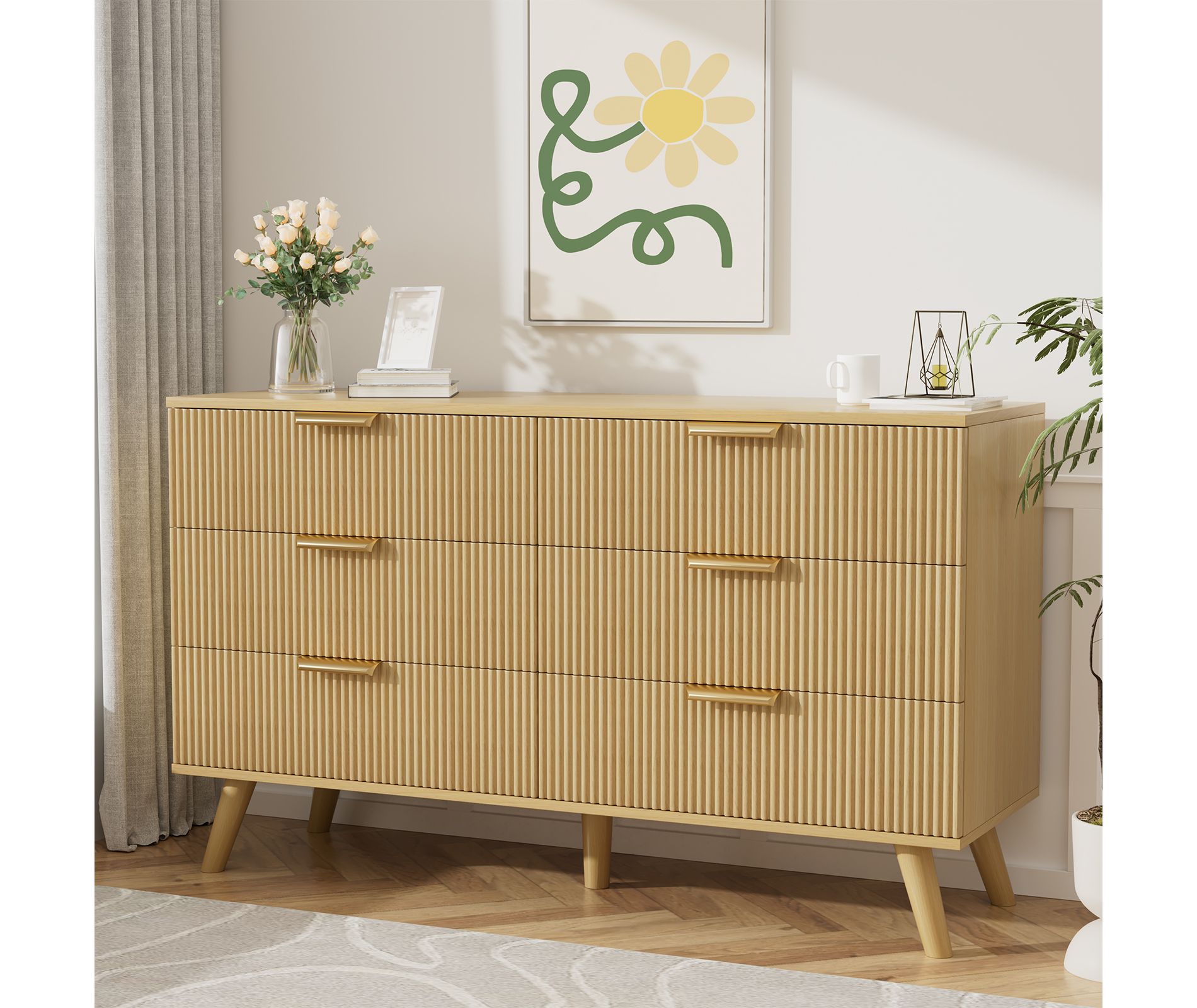 Buenhomino 6 Drawer Dresser for Bedroom, Modern Wide Dresser Organizer with Storage Drawers, Wooden Chests of Drawers for Bedroom, Entryway, Hallway