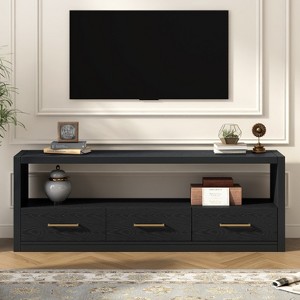 VYNXARIA Stylish TV Stand,Classic Design with Three Drawers and Spacious Surface,Versatile as TV Console or Side Cabinet,Black - 1 of 4