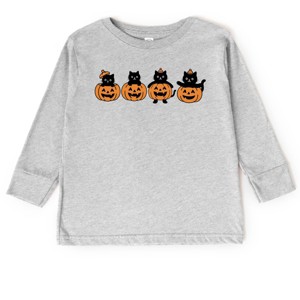 Four Black Cats Pumpkins - Toddler Long Sleeve Graphic Tee and Youth Long Sleeve Graphic T-Shirt - 1 of 3