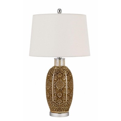 Cal Lighting 150W 3 Way Olive Ceramic Table lamp with hardback Taper Fabric Drum Shade, Cinnamon (BO-2974TB)