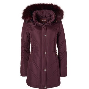 Sportoli Jackets for Women Quilted Down Alternative Longer Winter Coat with Fur Trim Hood - 1 of 4