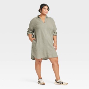Women's Long Sleeve Popover Mini Shirtdress - Universal Thread™ - 1 of 3