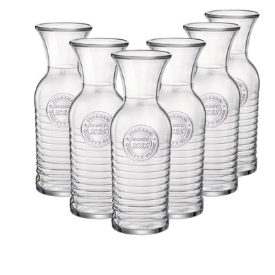 Bormioli Rocco Officina1825 33.75 oz Carafe (Set of 6) - Glass Bottles with Vintage Rings and Embossed Logo - Italian Made Drink Pitchers for Wine