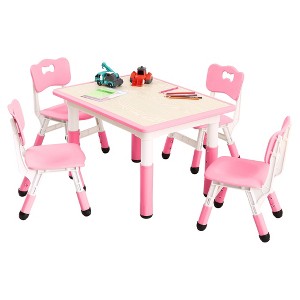 Toddler Table and Chair Set, Height Adjustable Kids Table and Chair Set of 4, Toddler Table for Reading, Drawing, Eating, for Ages Over 3 - 1 of 4