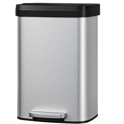 13 Gallon / 50 Liter Metal Trash Can with Lid, Large Garbage Can for Kitchen, Rustproof Step-on Kitchen Metal Trash Bin
