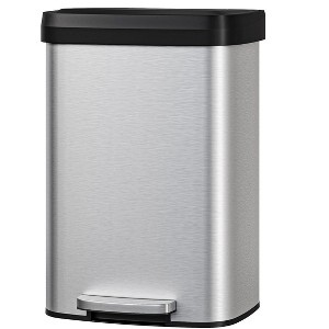 13 Gallon / 50 Liter Metal Trash Can with Lid, Large Garbage Can for Kitchen, Rustproof Step-on Kitchen Metal Trash Bin - 1 of 4