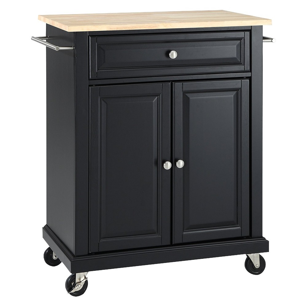 Wood Top Portable Kitchen Cart Wood/Black - Crosley: Traditional Farmhouse Style, Hardwood Frame, Casters, 2 Doors, 1 Drawer