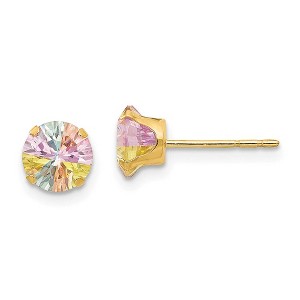 Black Bow Jewelry 6mm Round Multicolor Cubic Zirconia Stud Earrings in 14k Yellow Gold - 1 of 4