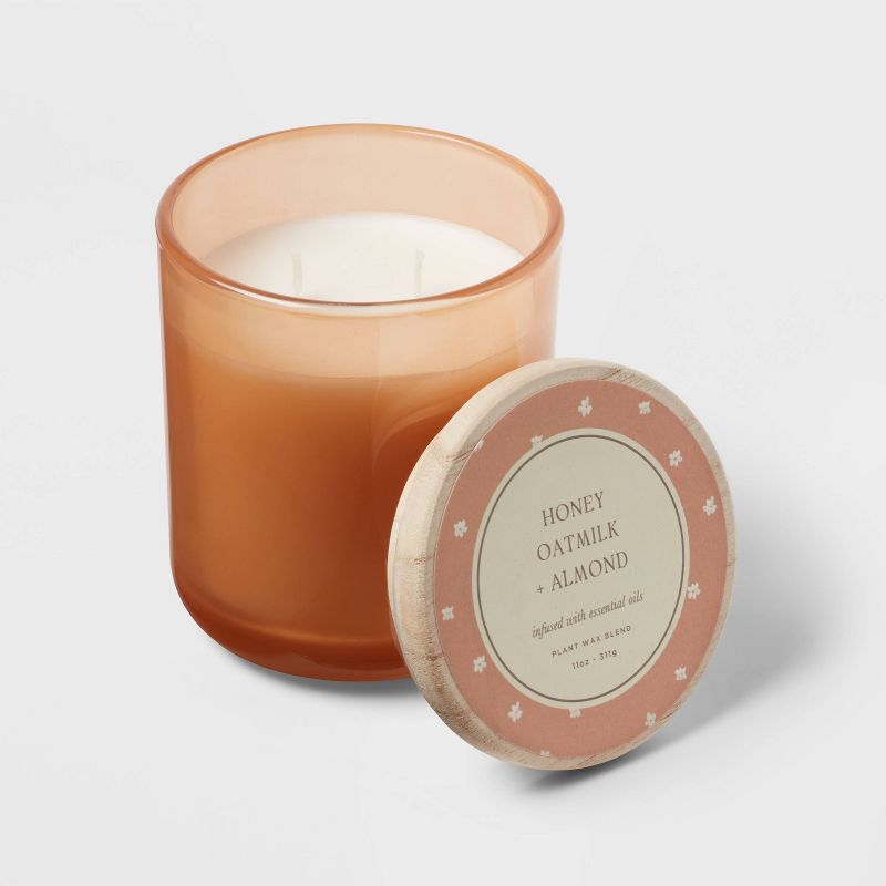 2-Wick Round Bottom Glass Honey Oatmilk + Almond Lidded Jar Candle Orange 11oz - Threshold&#8482;, 4 of 7