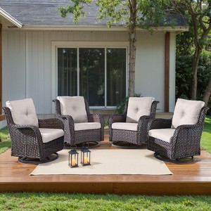 Gymojoy 4 Pieces Outdoor Rocking Chair Rattan Rocker Chairs with Cushion - 1 of 4