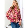Slickblue Women's Floral Mock Neck Smocked Yoke Blouse, Ruffle Shoulder Long Sleeve Top, Dark Pink, Size S-L - 4 of 4