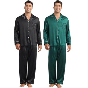 INSPIRE CHIC Men's 2 Pack Sleepwear Classic Soft Button Long Sleeve Satin Pajamas Sets - 1 of 4