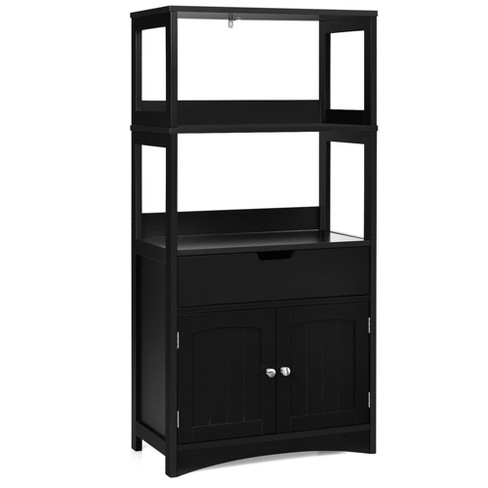 Costway Bathroom Floor Cabinet Side Storage Cabinet With 3 Drawers And 1  Cupboard Grey\ Black : Target