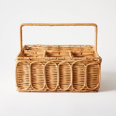 Mesa Picnic Caddy Utensil Dish Organizer, Iron Woven Rattan