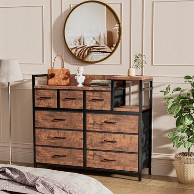 "39" Modern Fabric Dresser TV Stand w/ Charging Station, 5-Drawer Chest for Bedroom, Living Room, Hallway