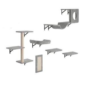 VEVOR Wall Mounted Cat Shelves, Cat Wall Shelves and Perches with Jumping Boards, Hammock, Sofa, Cat Tree & Cat Grip, Cat Furniture, Gray - 1 of 4