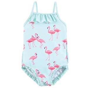 Hudson Baby Girls Toddler Swimsuit, Mint Flamingo - 1 of 2