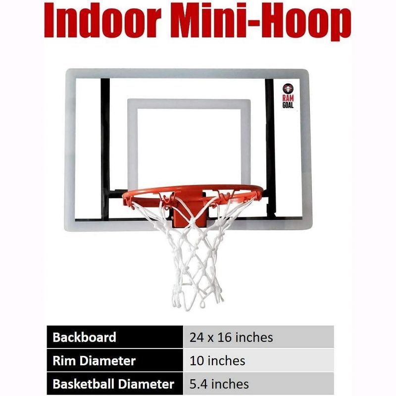 RAMGOAL Adjustable Indoor Mini Basketball Hoop and Ball, Wall-Mounted, Durable Breakaway Rim, 5 of 7