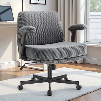 Dsvimoy Task and Office Chair Comfy Fabric Criss Cross Desk Chair with Flip Arms for Home Office, Gray, 27"*22.9"*13"