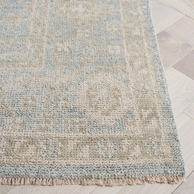 Light Blue and Ivory Hand-Knotted Wool Floral Area Rug 6' x 9'