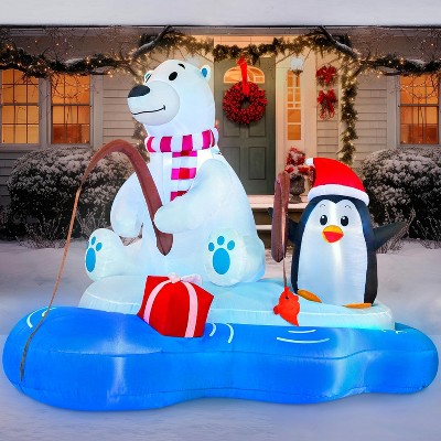 Paaaawaters 6 FT Long Christmas Inflatable Penguin & Polar Bear Decoration, Blow Up Yard Decoration