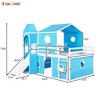 Loft Bed Frame with Slide Curtains and Tower,  Wood Castle Low with Tent, Playhouse Bed with Roof Windows and Fence for Kids Blue Full Twin Size - 2 of 4