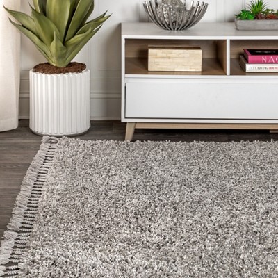 Gray Rectangular Reversible Shag Area Rug with Tassels