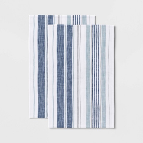 Blue and Gray Organic Cotton Farmhouse Kitchen Towels: Set of 