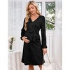 BLUEMING Maternity Sweater Dress for Baby Shower Party Wrap V Neck Puff Sleeve Tie Waist Pleated Midi Dresses - 3 of 4