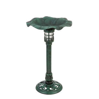 Evergreen Garden Outdoor Decor Solar Plastic Bird Bath Lily Pad in Green Patina For Homes Gardens Yards Lawn and Patio