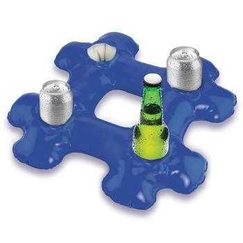 KOVOT  Inflatable Hashtag Drink Holder: Blue Pool & Beach Accessory with Four Cup Holder Pockets - 16" x 16"