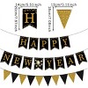 New Year Party Decorations Set with Black Gold Banner, Bunting, 6 Ceiling Swirls & Tissue Pom Poms for New Year's Eve - 2 of 4