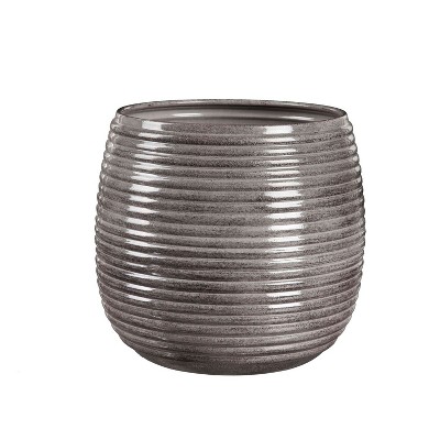 Evergreen Ribbed Iron Planter Trio with Sleek Glaze Finish